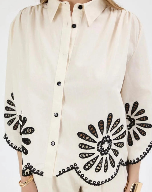 Nakışlı %100 Cotton Gömlek-Pantolon İkili Takım