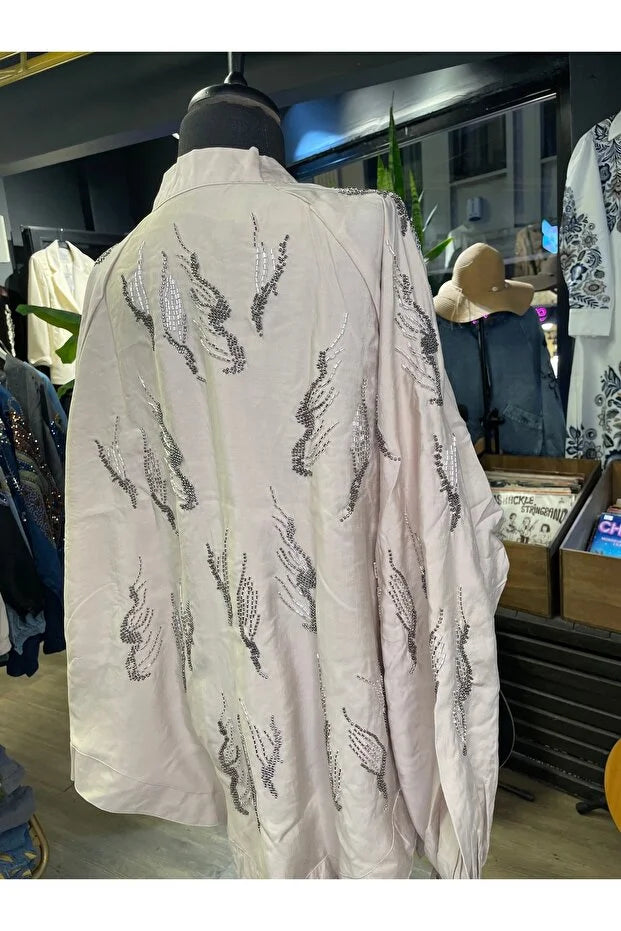 Taş İşlemeli Özel Tasarım Pamuk Kimono
