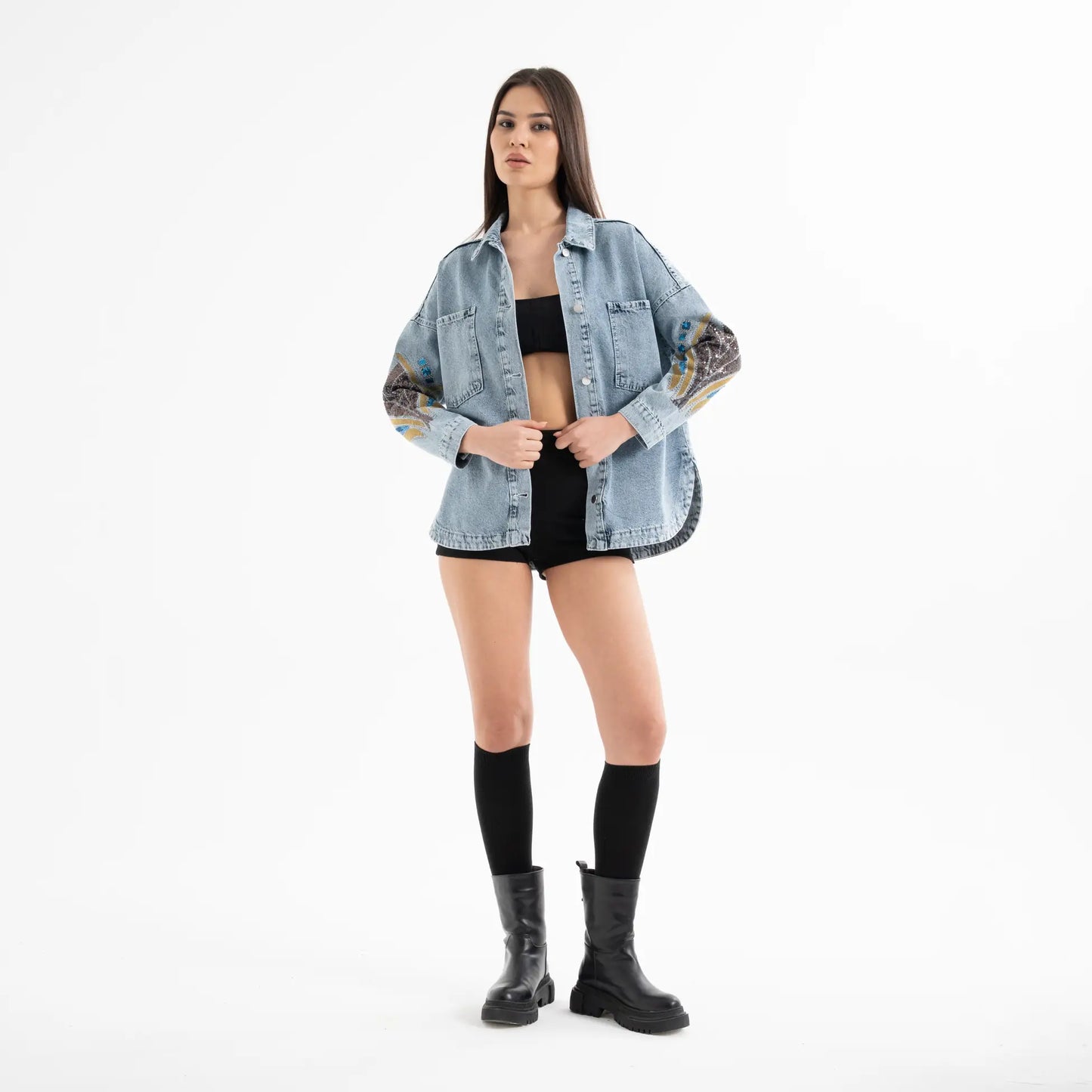 Nakış İşleme Detaylı Denim Kot Ceket