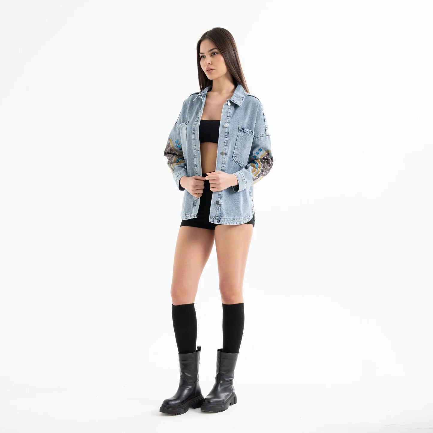 Nakış İşleme Detaylı Denim Kot Ceket