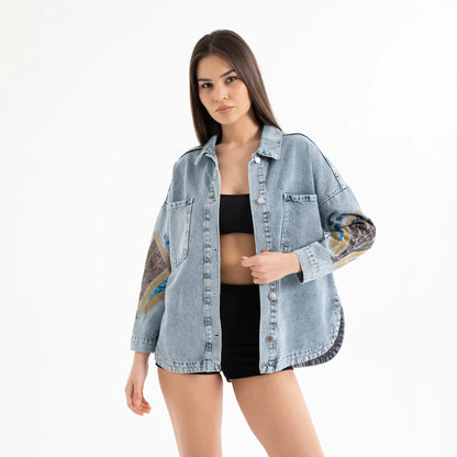 Nakış İşleme Detaylı Denim Kot Ceket