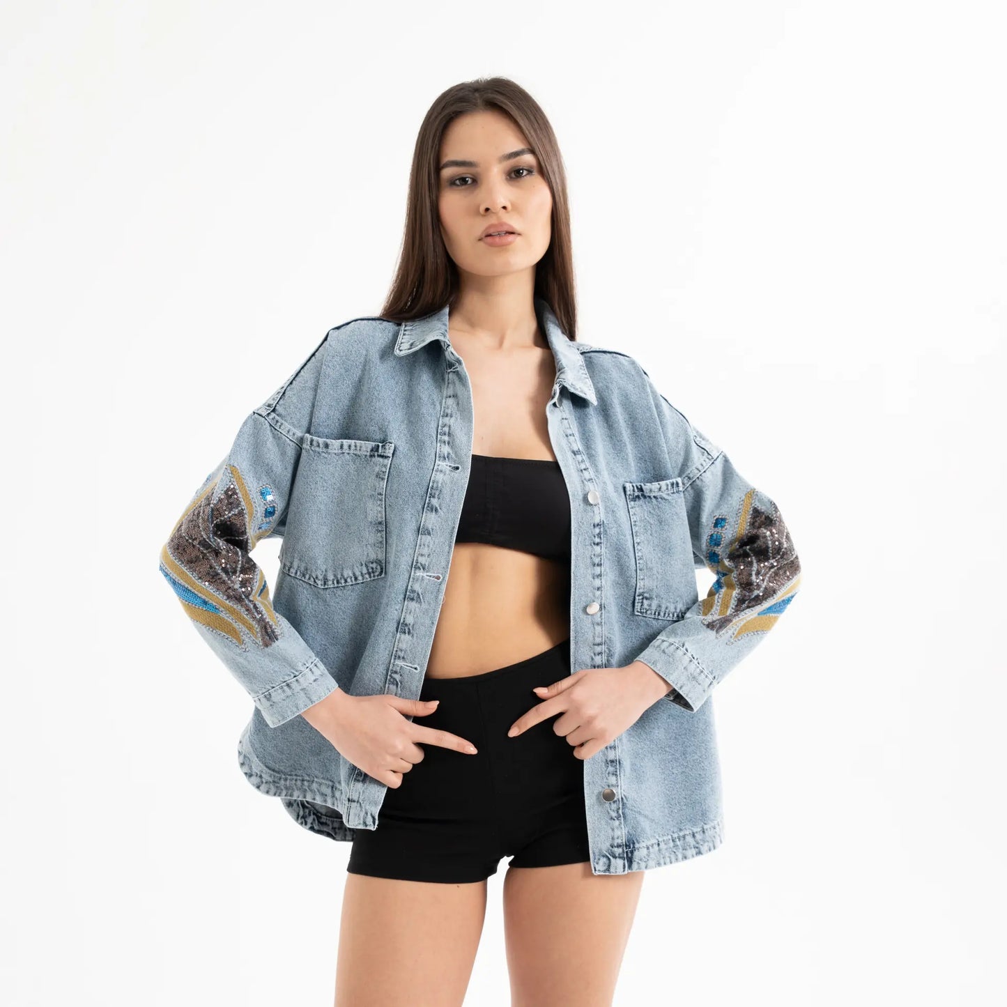 Nakış İşleme Detaylı Denim Kot Ceket