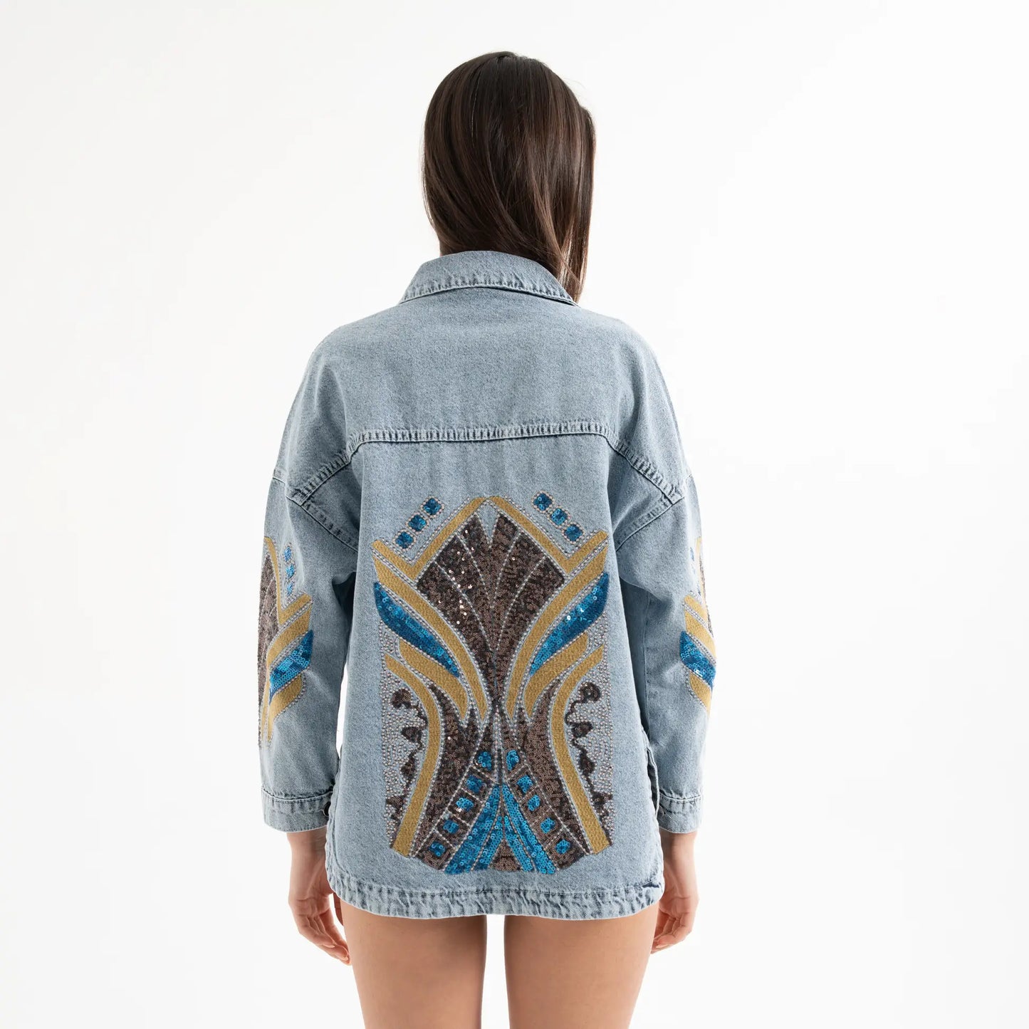 Nakış İşleme Detaylı Denim Kot Ceket