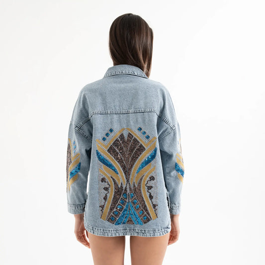 Nakış İşleme Detaylı Denim Kot Ceket