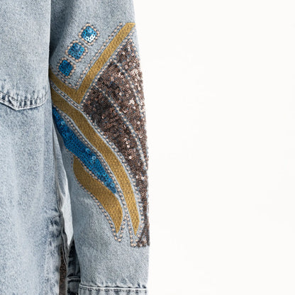 Nakış İşleme Detaylı Denim Kot Ceket
