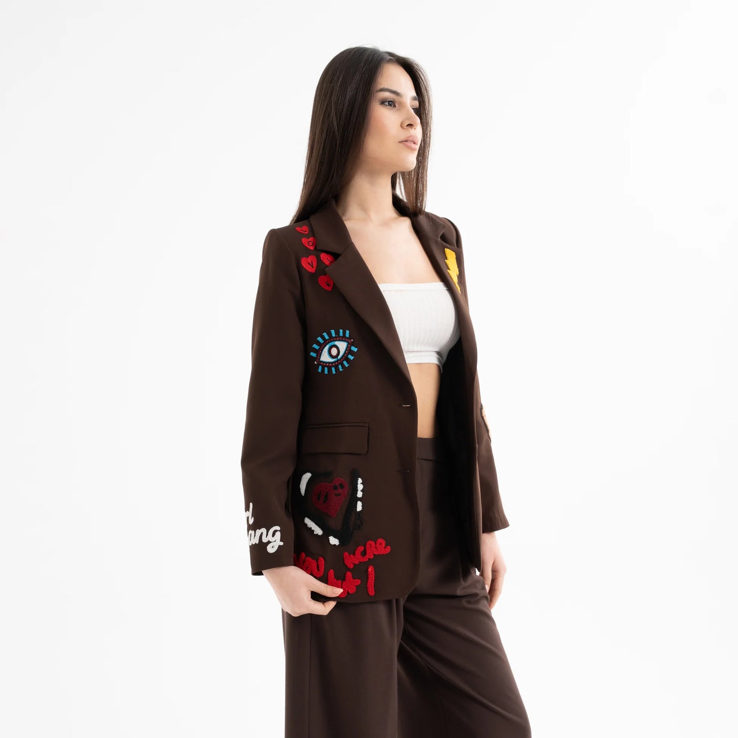 Nakış İşlemeli Uzun Kollu Pamuk Blazer Ceket