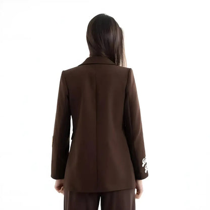 Nakış İşlemeli Uzun Kollu Pamuk Blazer Ceket