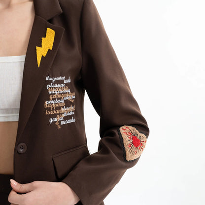 Nakış İşlemeli Uzun Kollu Pamuk Blazer Ceket
