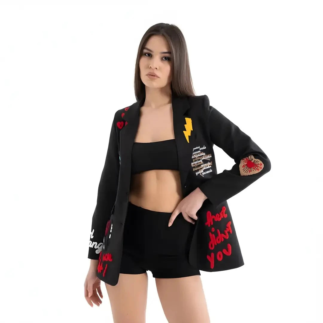 Nakış İşlemeli Pamuk Blazer Ceket