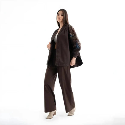 Taş İşlemeli Uzun Kollu Pamuk Kimono