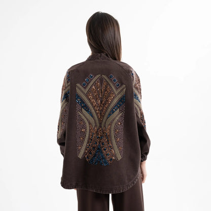 Taş İşlemeli Uzun Kollu Pamuk Kimono