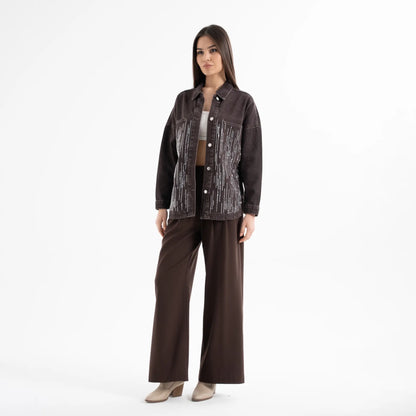 Taş İşlemeli Denim Kot Ceket
