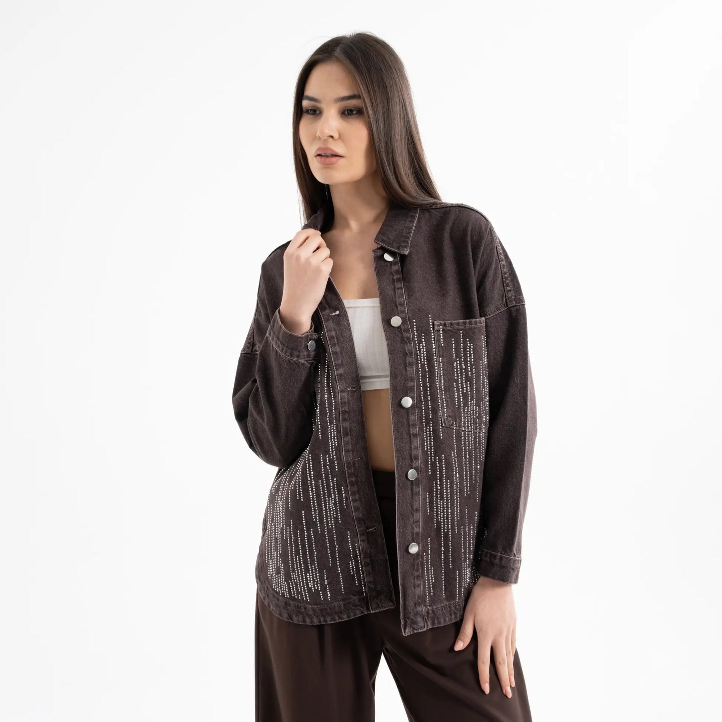 Taş İşlemeli Denim Kot Ceket
