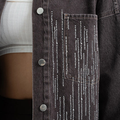 Taş İşlemeli Denim Kot Ceket