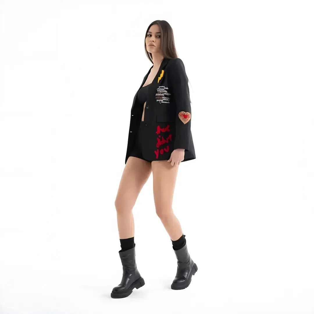 Nakış İşlemeli Pamuk Blazer Ceket