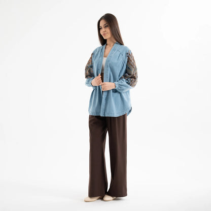 Taş İşlemeli %100 Pamuk Nakışlı Kot Kimono