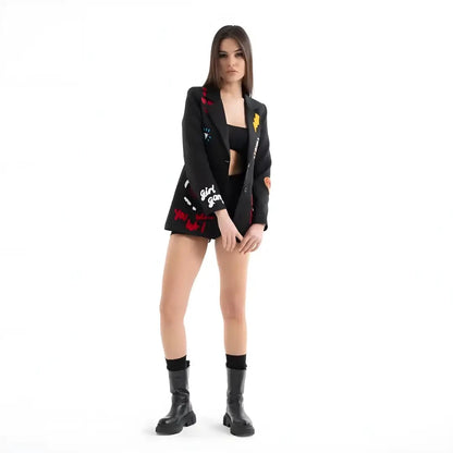 Nakış İşlemeli Pamuk Blazer Ceket