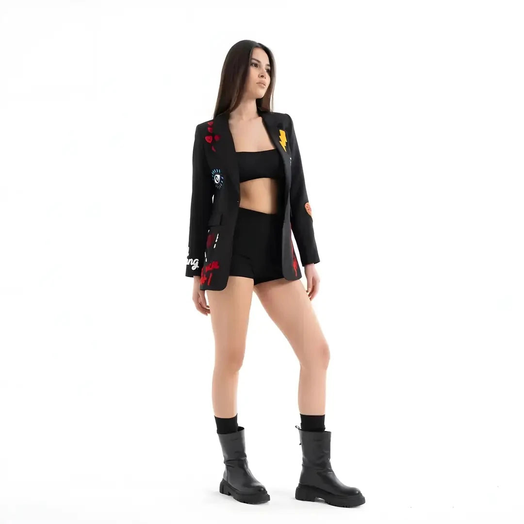 Nakış İşlemeli Pamuk Blazer Ceket