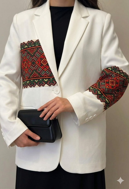 Nakış İşlemeli Pamuk Blazer Ceket