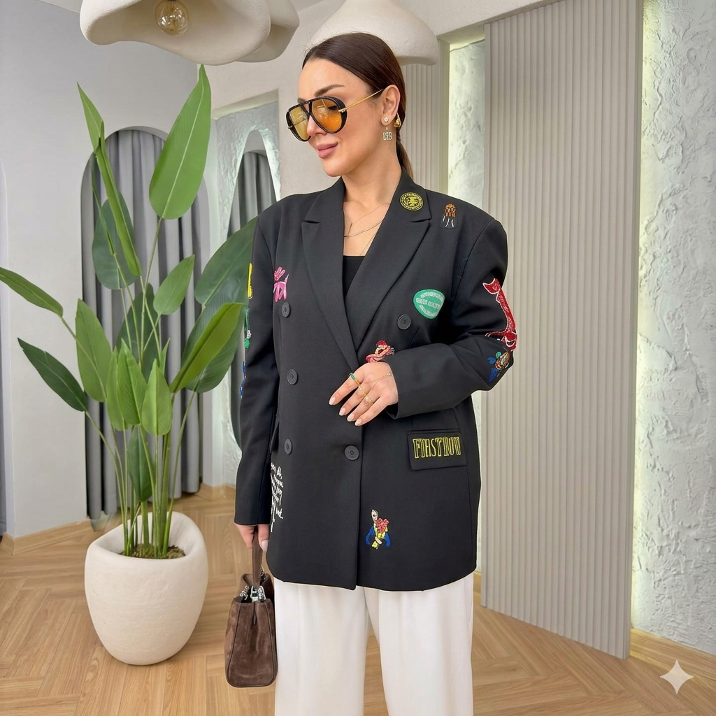Nakışlı Oversize Blazer Ceket