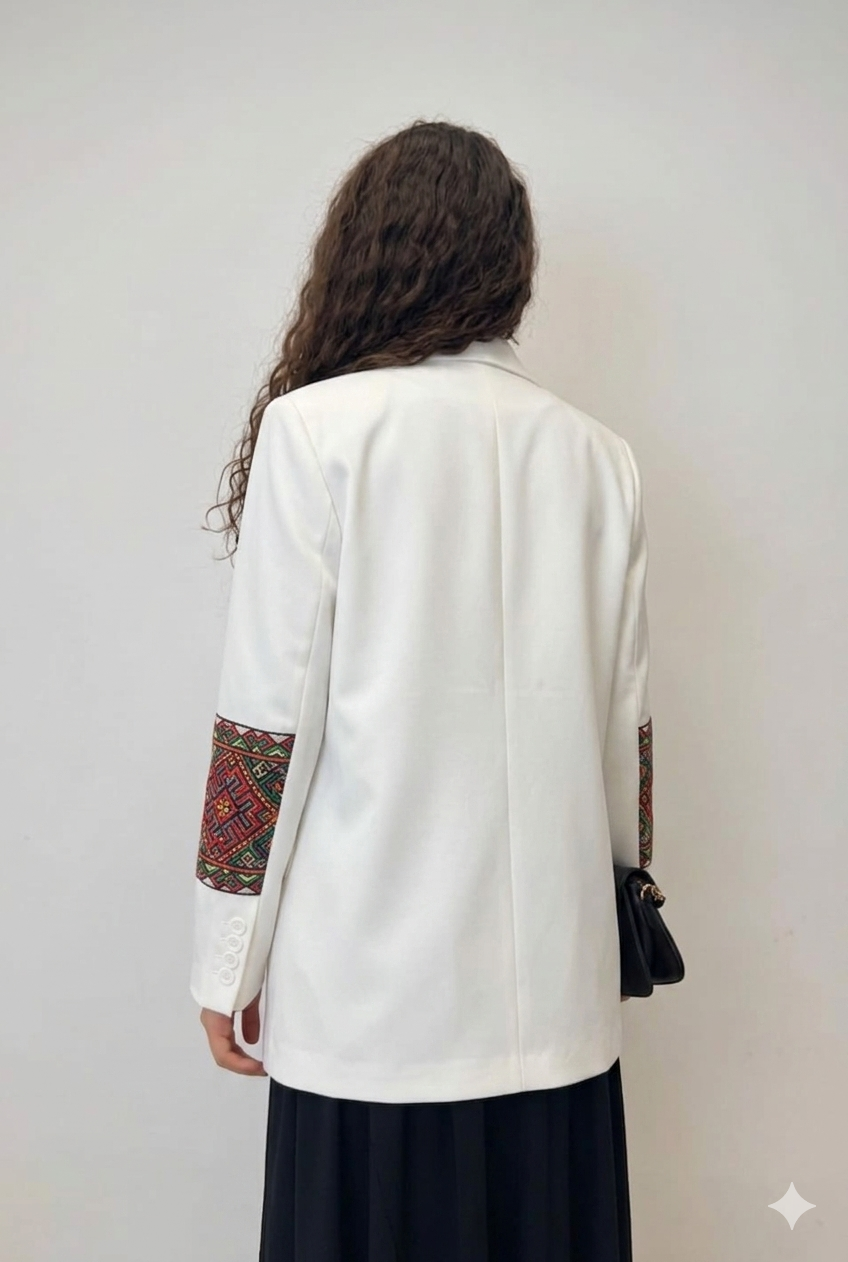 Nakış İşlemeli Pamuk Blazer Ceket