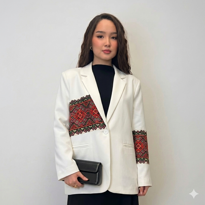 Nakış İşlemeli Pamuk Blazer Ceket
