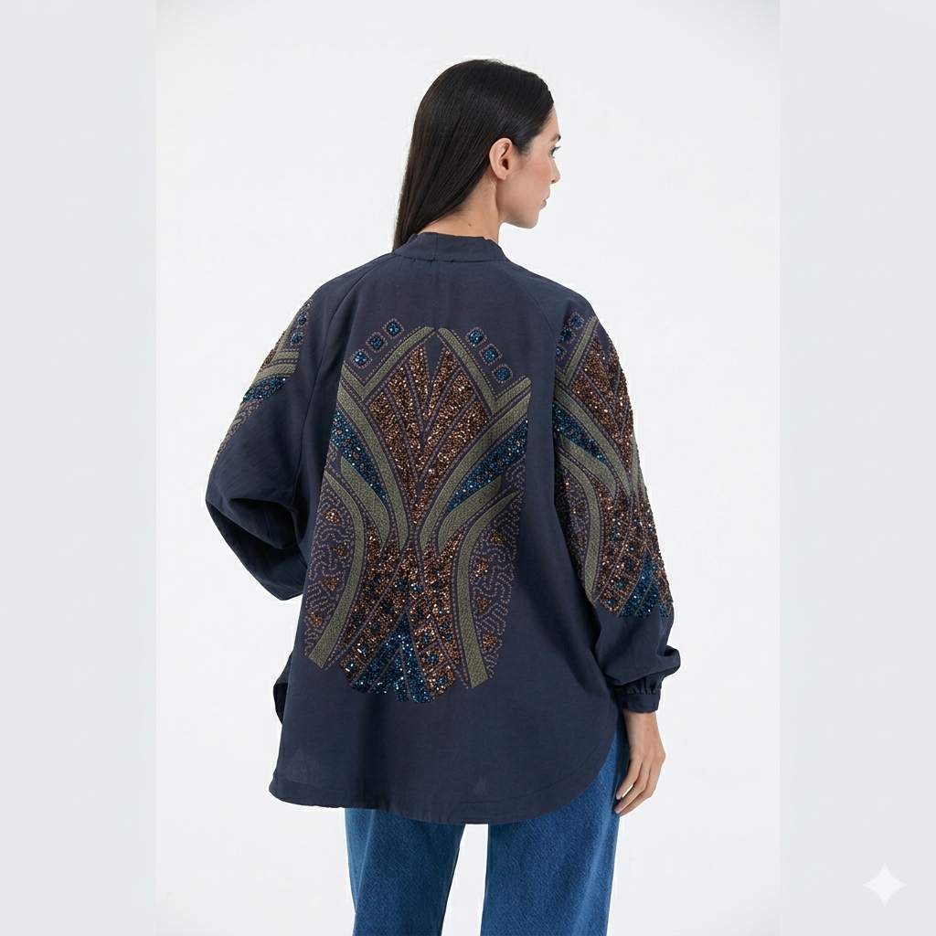 Taş İşlemeli İnce Mevsimlik Kimono