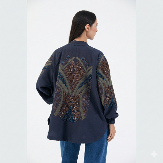 Taş İşlemeli İnce Mevsimlik Kimono