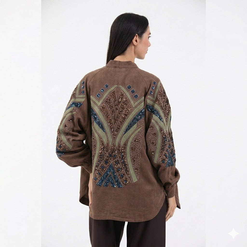 Nakış İşlemeli Taşlı Mevsimlik Keten Kimono