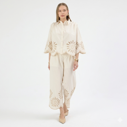 Nakışlı %100 Cotton Gömlek- Pantolon Takım