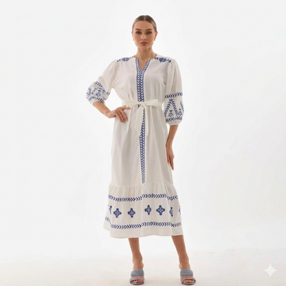 Nakış İşlemeli %100 Cotton Yarım Kol Mevsimlik Elbise