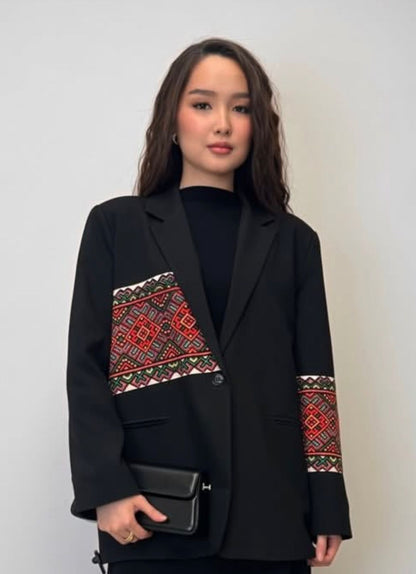 Nakış İşlemeli Pamuk Blazer Ceket
