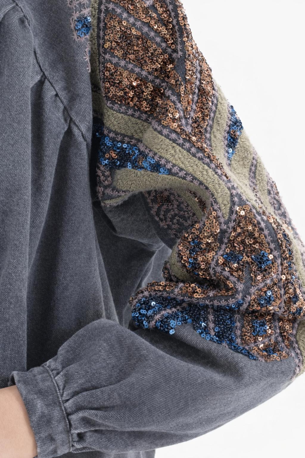Taş İşlemeli Nakışlı Kot Kimono