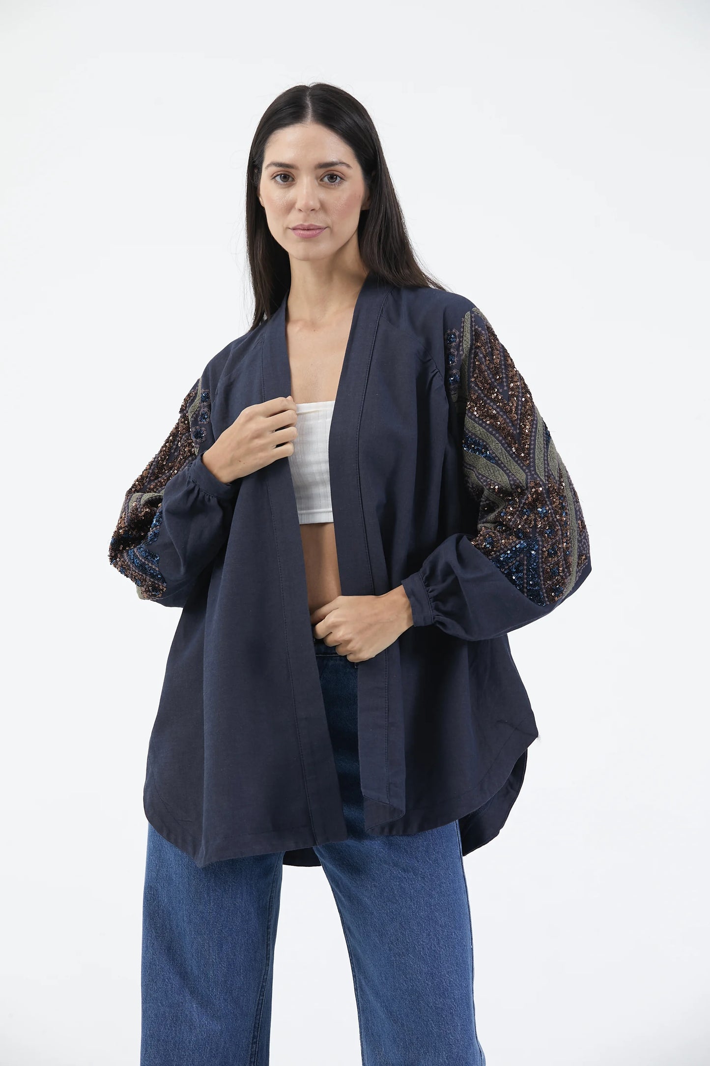 Taş İşlemeli İnce Mevsimlik Kimono