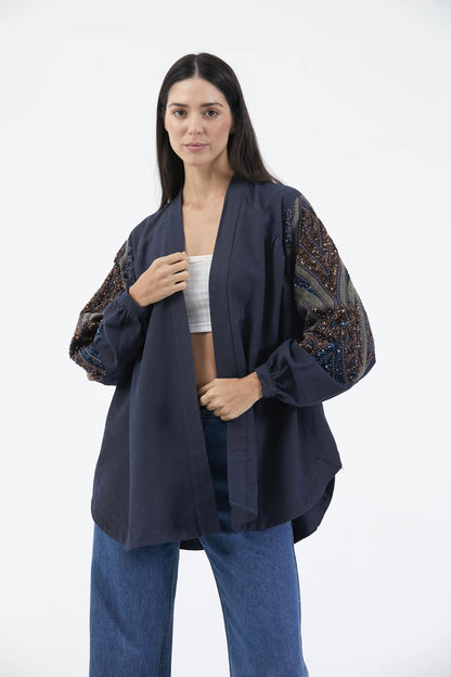Taş İşlemeli İnce Mevsimlik Kimono