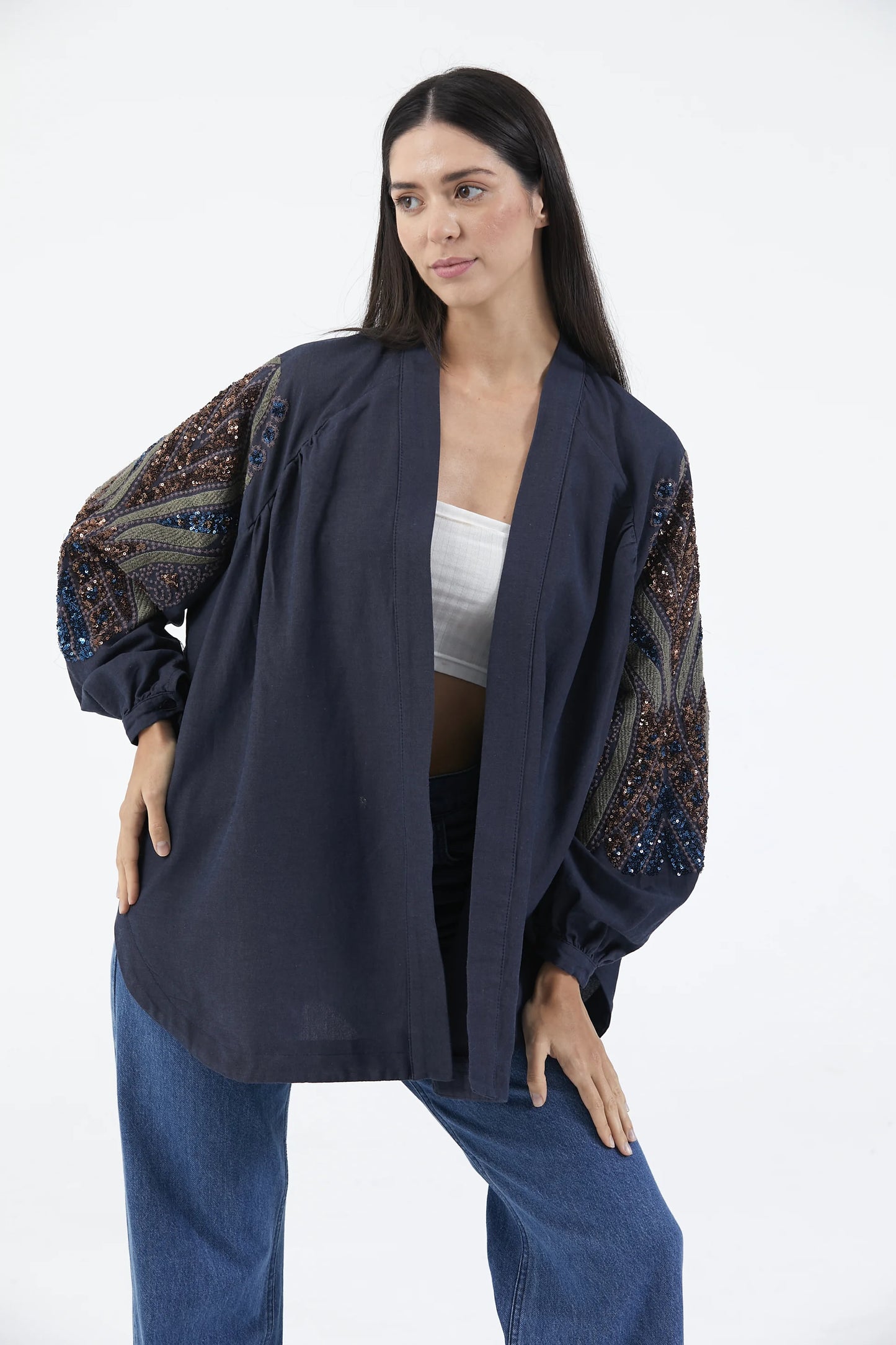 Taş İşlemeli İnce Mevsimlik Kimono