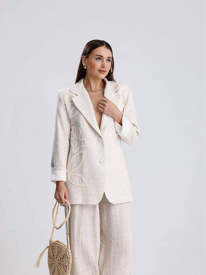 Önü Nakışlı Astarlı Blazer Ceket