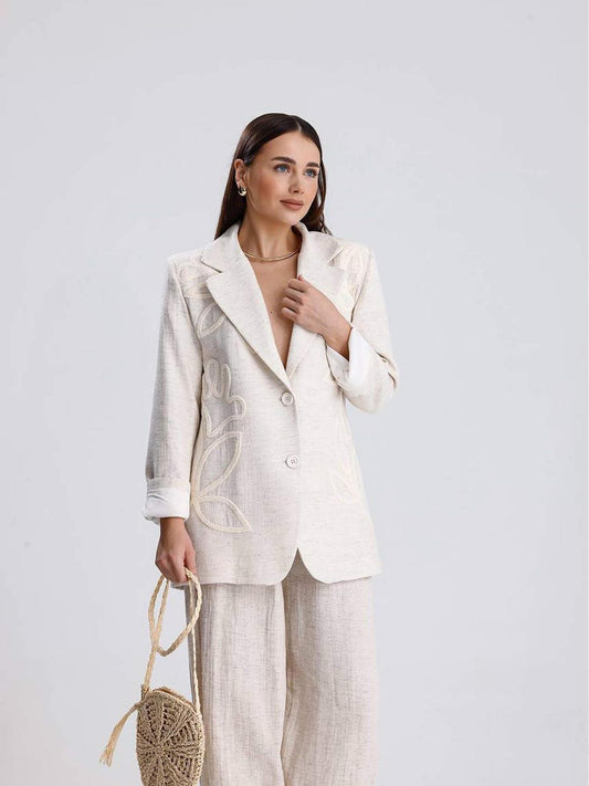 Önü Nakışlı Astarlı Blazer Ceket