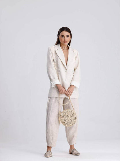 Önü Nakışlı Astarlı Blazer Ceket