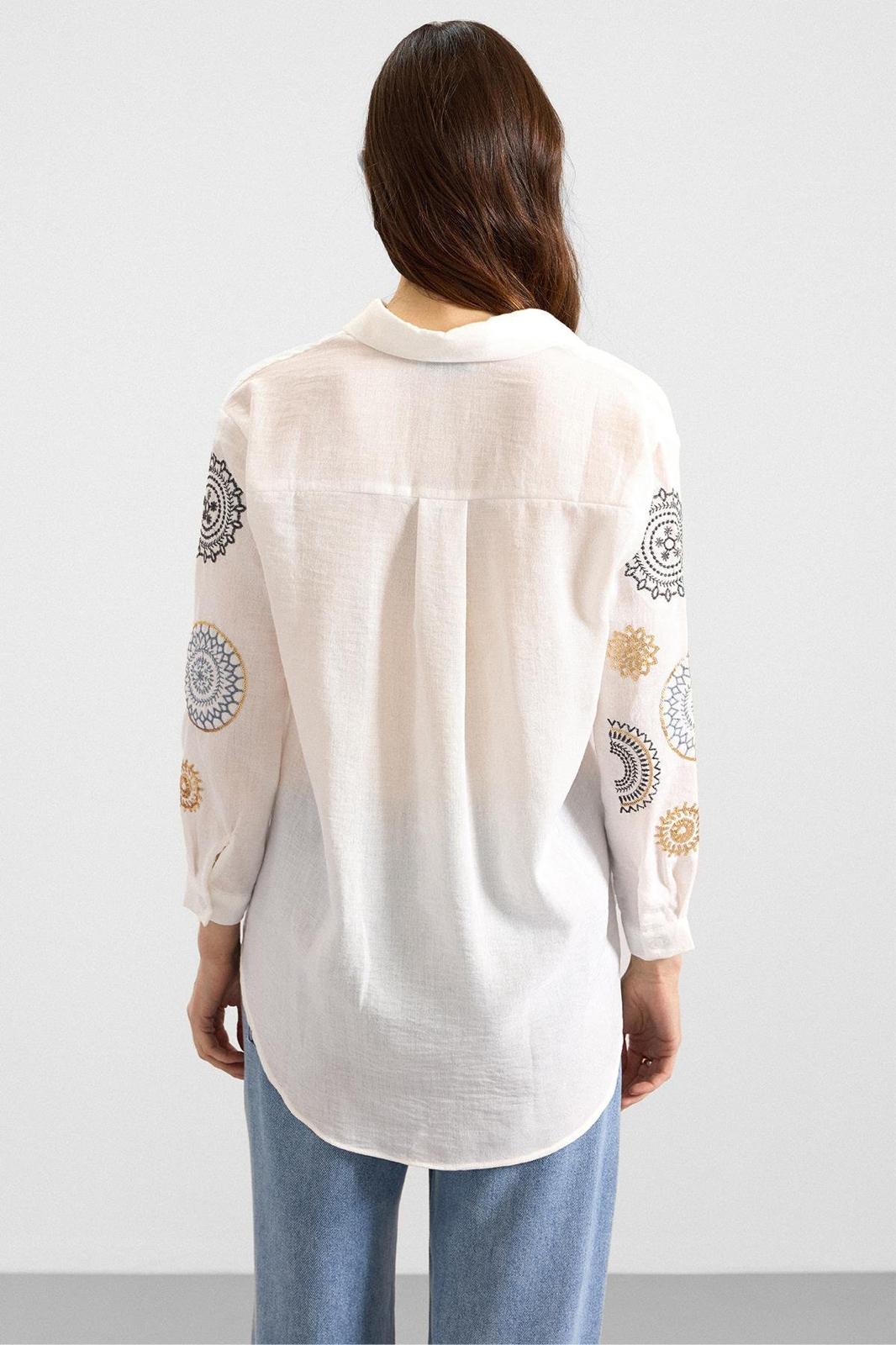 Taşlı Nakışlı Oversize Pamuklu Gömlek
