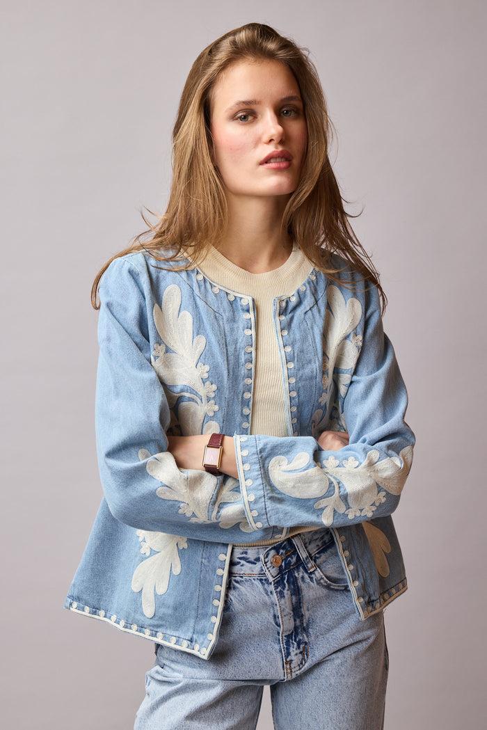 Nakış İşlemeli Kot Ceket %100 Cotton