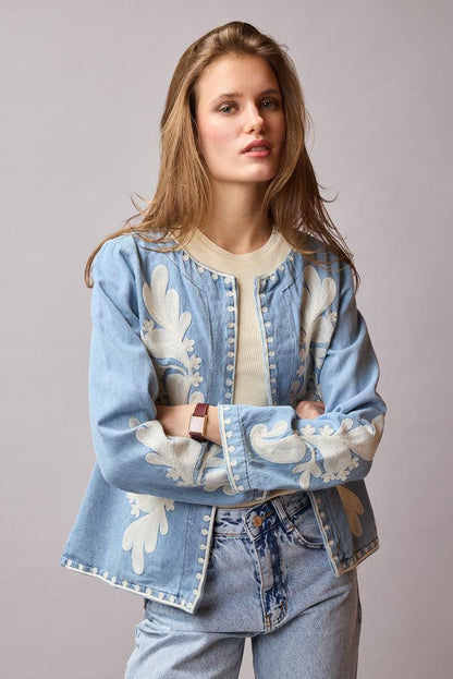 Nakış İşlemeli Kot Ceket %100 Cotton