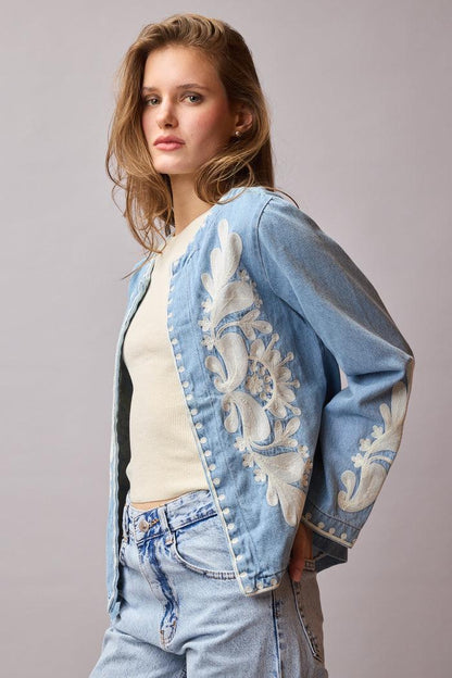 Nakış İşlemeli Kot Ceket %100 Cotton