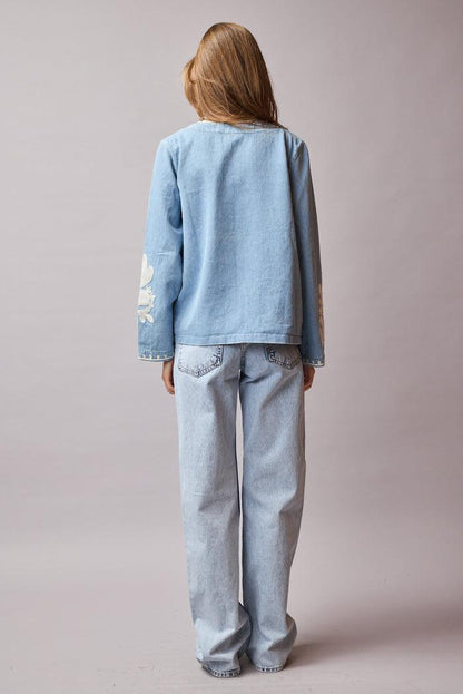 Nakış İşlemeli Kot Ceket %100 Cotton