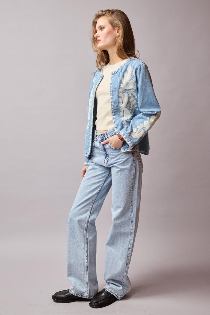 Nakış İşlemeli Kot Ceket %100 Cotton