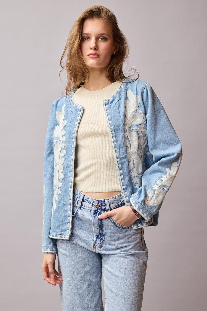 Nakış İşlemeli Kot Ceket %100 Cotton