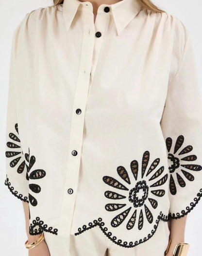 Nakışlı %100 Cotton Gömlek-Pantolon İkili Takım