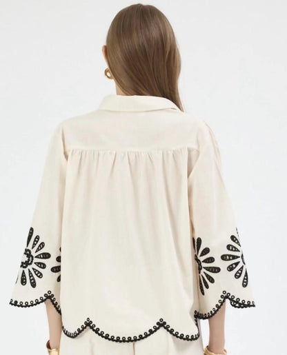 Nakışlı %100 Cotton Gömlek-Pantolon İkili Takım