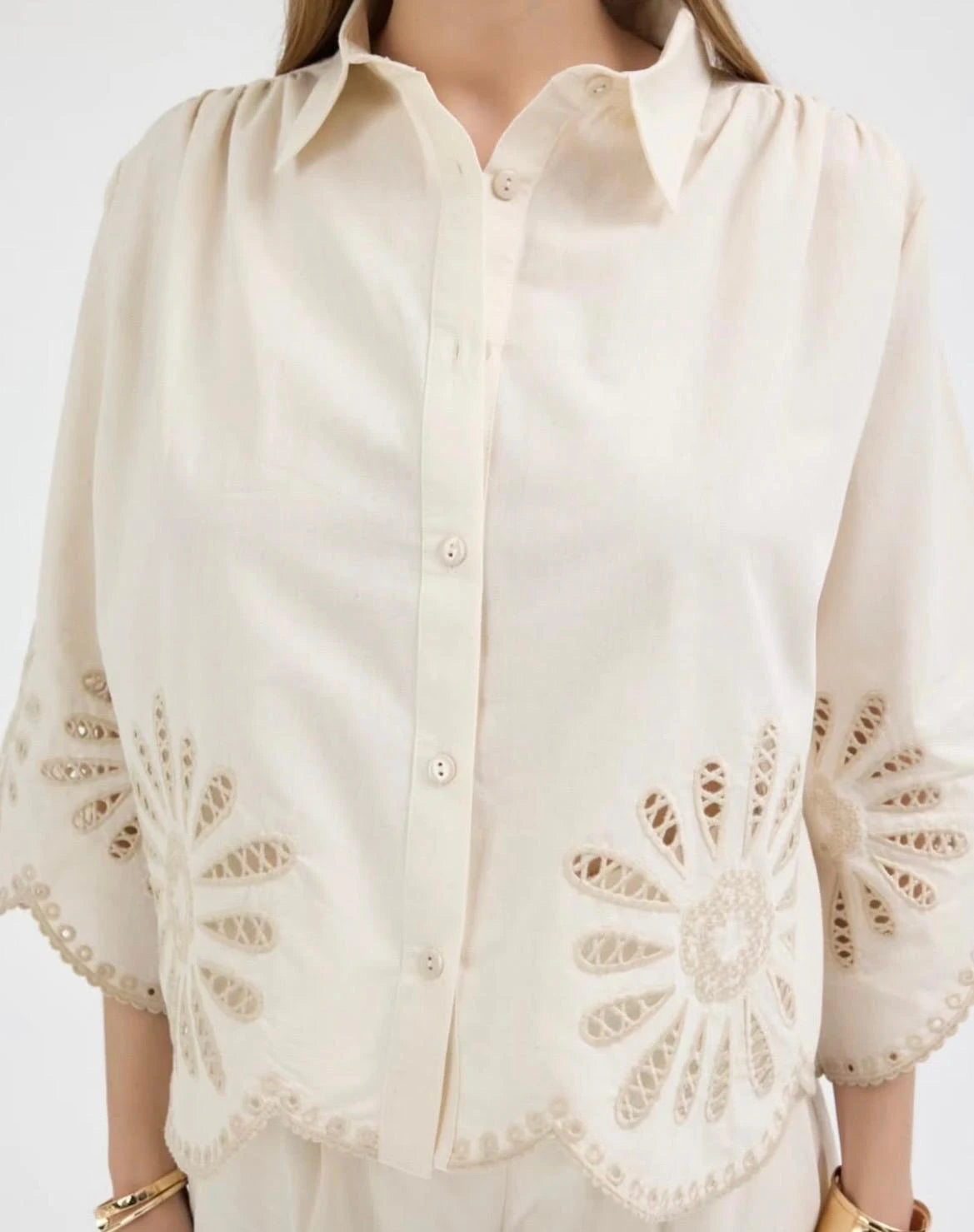 Nakışlı %100 Cotton Gömlek- Pantolon Takım