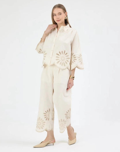 Nakışlı %100 Cotton Gömlek- Pantolon Takım